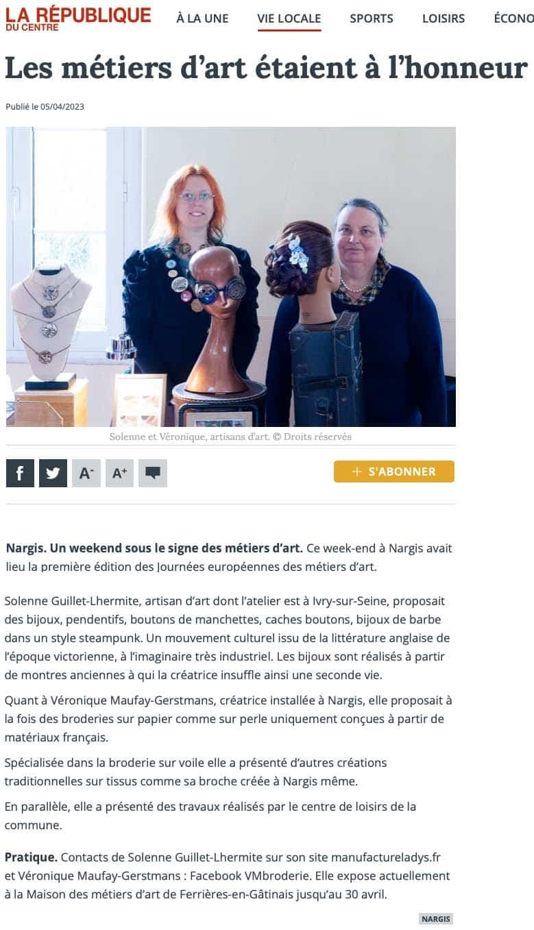 Article la République du Centre - avril 2023